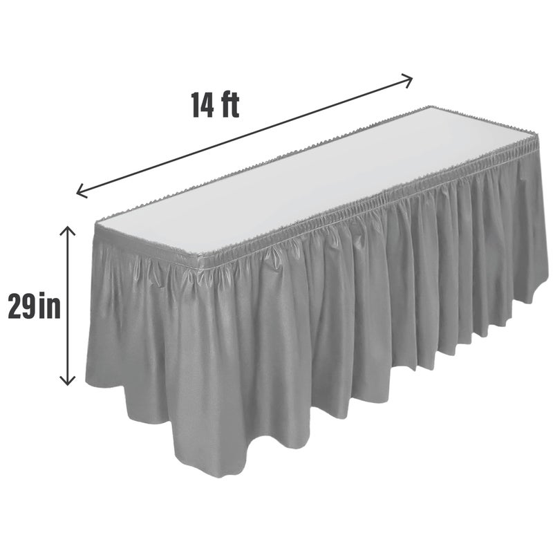 DecorRack Table Skirt, 29 in x 14 ft -BPA Free- Plastic Tableskirt, Disposable, Reusable, Rectangular Tablecloth Skirt, Silver (1 Pack) - Image 2